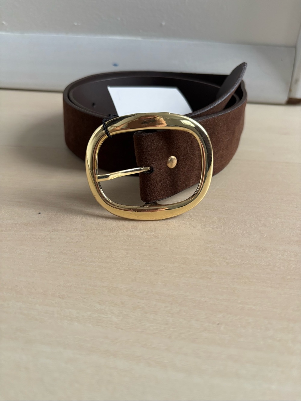 Zara Brown Suede Belt with Gold Oval Buckle